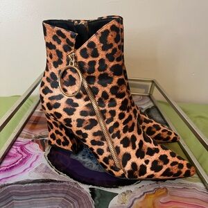 Leopard Print Ankle Boots with Gold Zipper